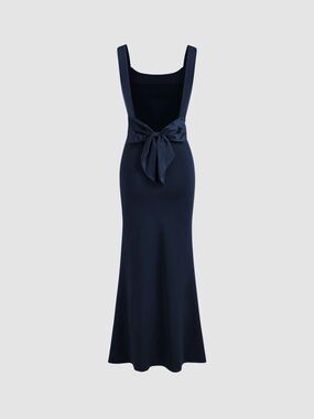 CIDER SCOOP NECKLINE SOLID BOWKNOT BACKLESS MAXI DRESS
